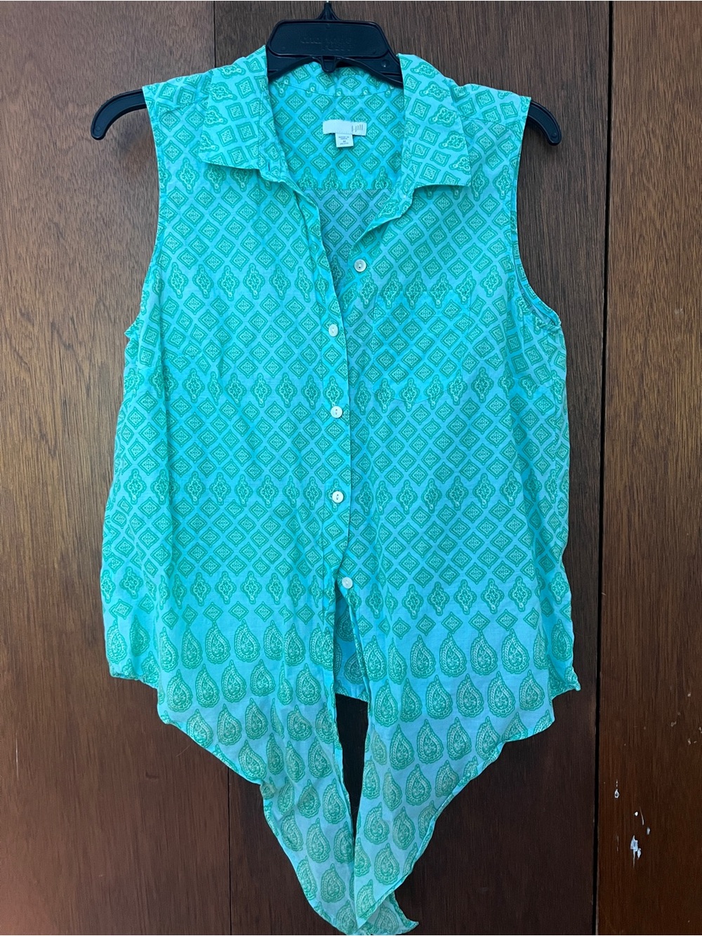 J. Jill Aqua Teal Sleeveless Button-Front Printed Blouse